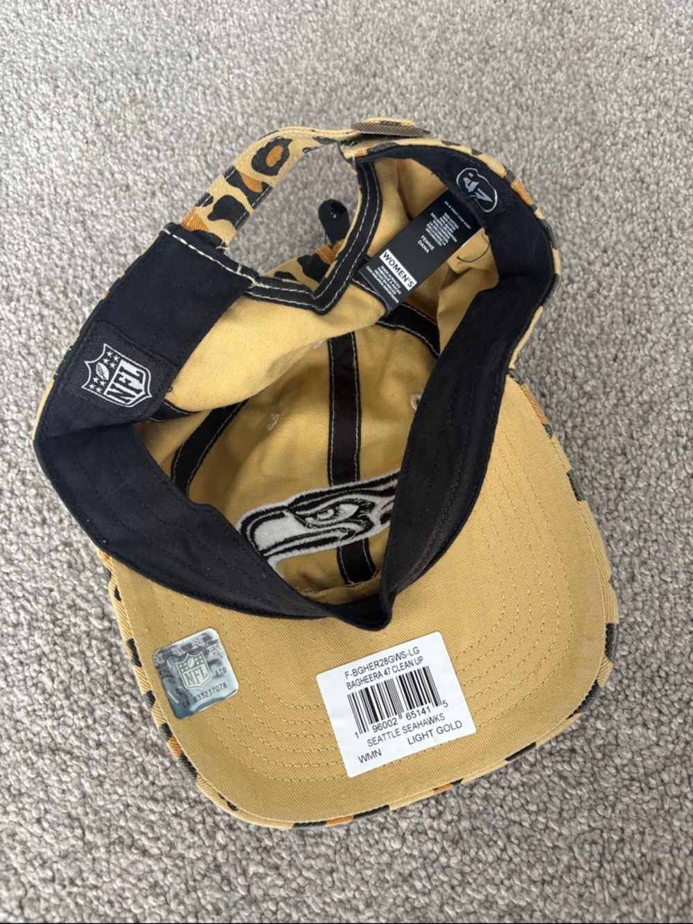 NFL Women's Leopard Print Cap - Black & Gold Seahawks - Picture 2 of 2